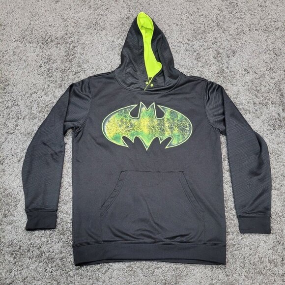 Batman Size Large Hoodie Pullover by TM & DC Comics Black Neon Green - Picture 7 of 10